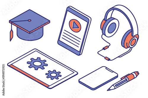 Online Education and AI Learning Isometric Vector Illustration Concept