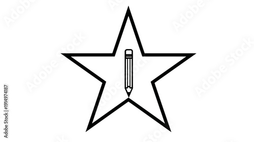 Black outline star with a smaller star inside containing a centered pencil illustration
