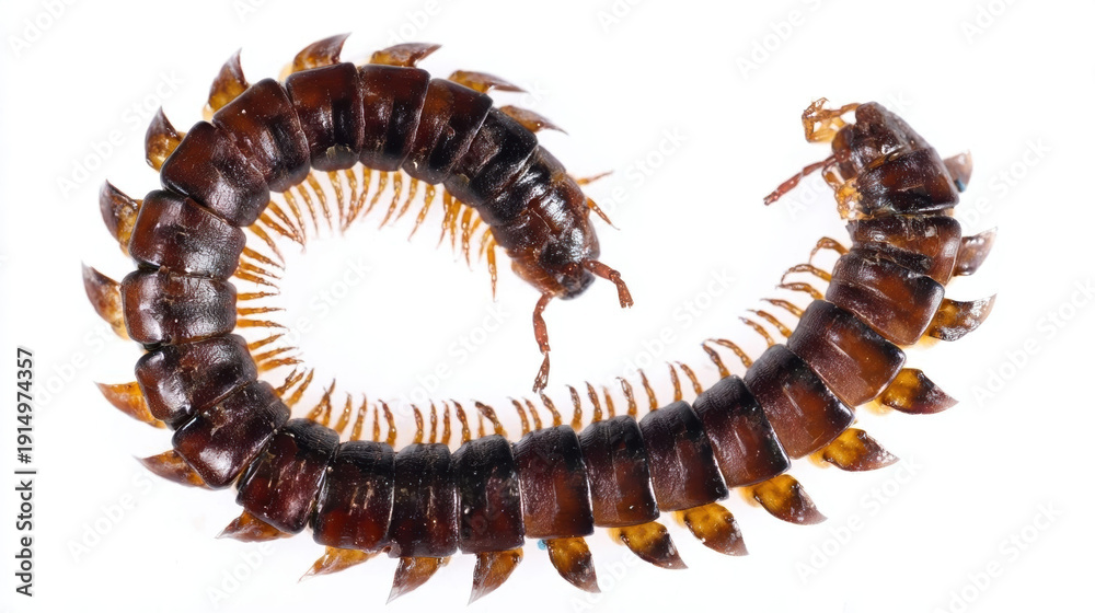 Fototapeta premium Close-up of a centipede on a white background.