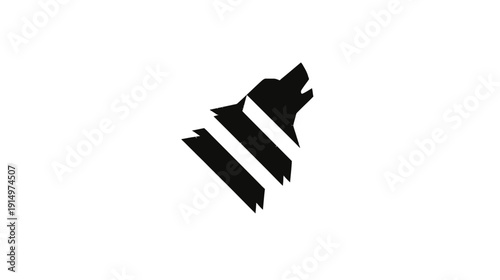 A geometric illustration of a howling wolf silhouette with a stylized, layered design
