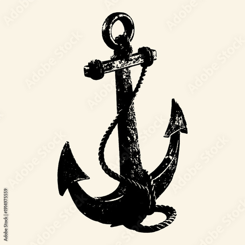 Vintage Nautical Anchor With Rope Distressed Maritime Icon

