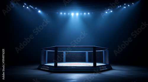 MMA Octagon Fighting Cage Arena – Mixed Martial Arts Sports Stage Concept