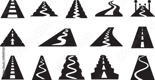 Roadway signs and traffic paths in black and white
