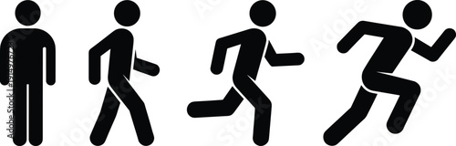 Standing walking running human pictogram silhouettes movement action icon vector isolated set