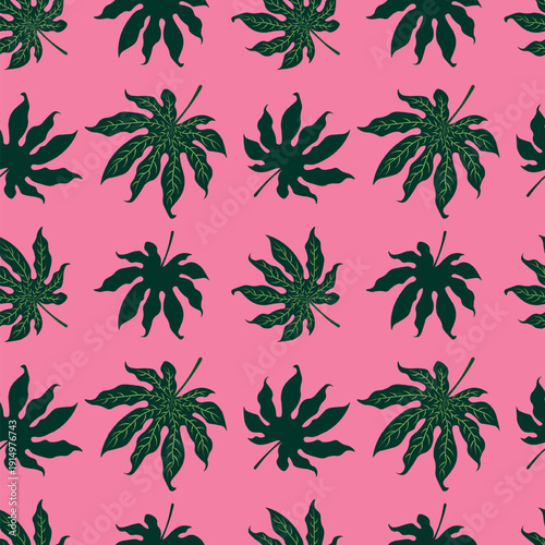 Trendy seamless tropical pattern with exotic leaves and plants jungle