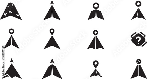 Collection of various mountain and location icons on white
