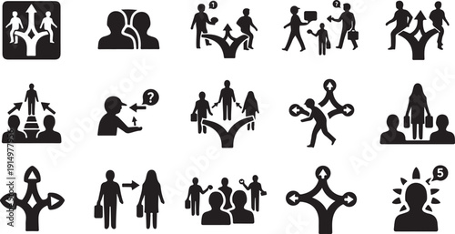 Black silhouettes of people in various social interactions online