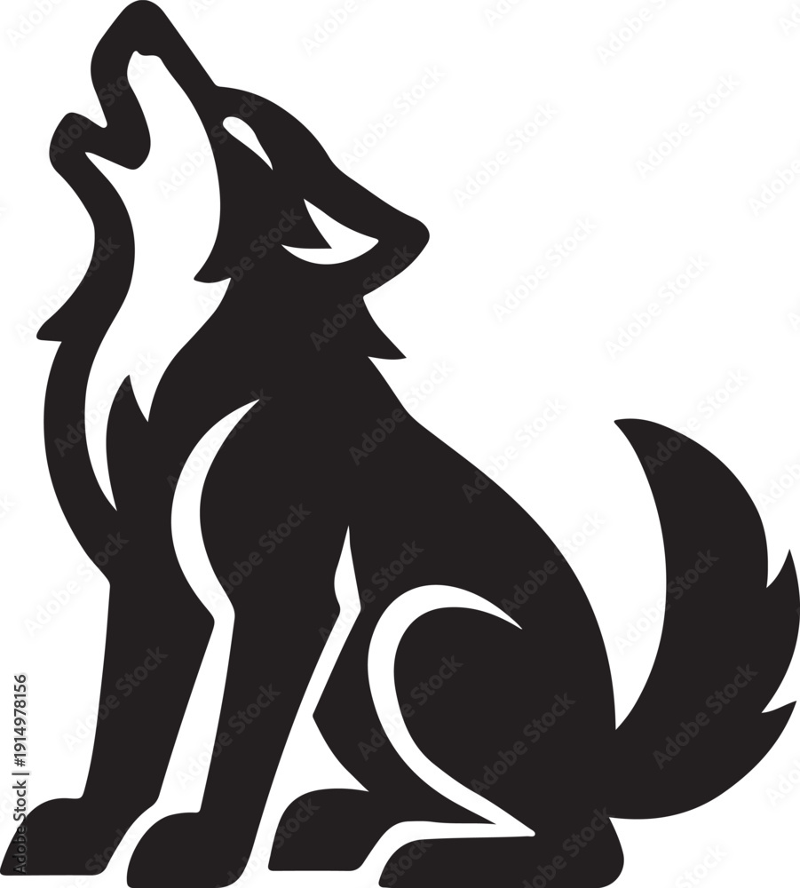 Obraz premium Howling Wolf Silhouette Logo Style Vector Illustration Isolated on White