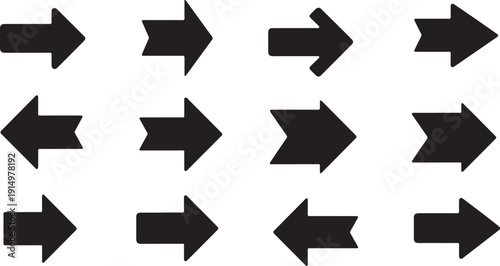 Black Arrows Pointing in Different Directions on White Background