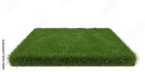 Square patch of green grass on white lawn isolated on a transparent background