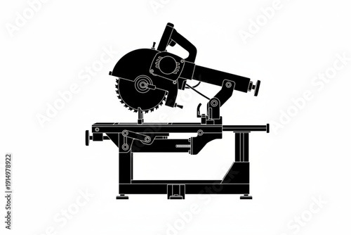 Precision Power Saw: The image showcases a black and white illustration of a power saw.