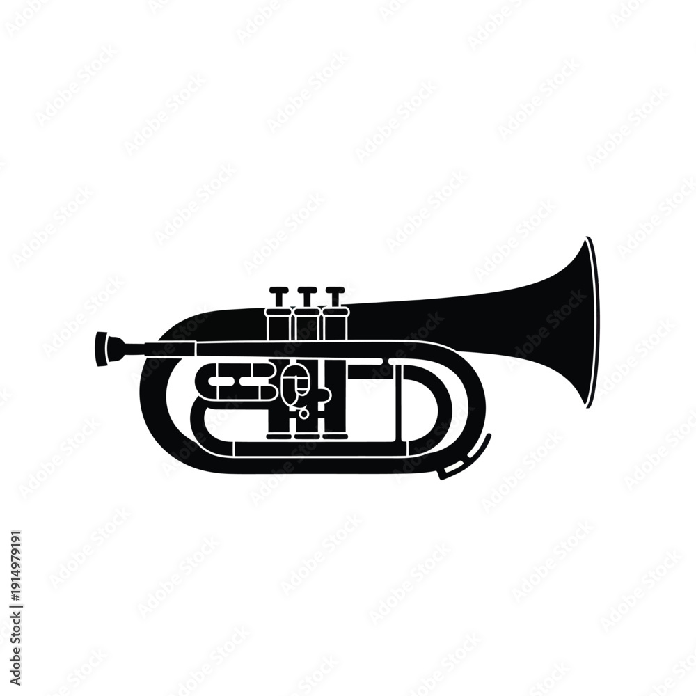 Naklejka premium Black silhouette of a trumpet isolated on transparent background