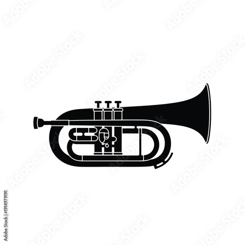 Black silhouette of a trumpet isolated on transparent background