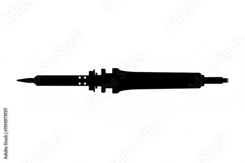 Soldering Iron Silhouette: A detailed silhouette of a soldering iron, a tool of precision used for electrical connections, isolated on a stark background.