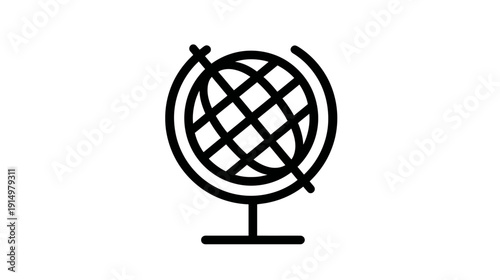 A simplified, line-art representation of a globe on a stand. Shows the Earth's surface