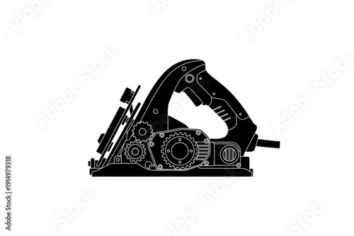 Electric Planer Silhouette: An illustration of a black electric planer tool, a symbol of carpentry and construction, poised to shape and refine wood
