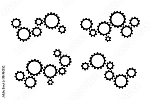 Composition of black gears cogwheels set isolated. Vector