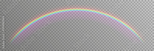 Thin wide rainbow arch with glow and transparency effect. Vector