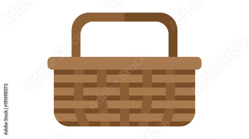 Woven Brown Basket d flat vector isolated white background