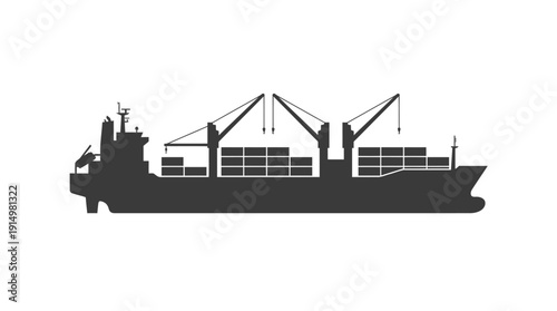 Industrial Cargo Ship Silhouette Maritime Freight Vessel d flat vector isolated white background