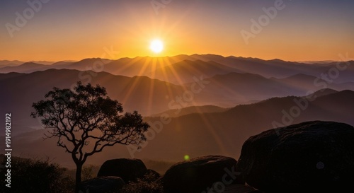 Golden Sunrise Landscape Symbolizing Surya with Dramatic Sky