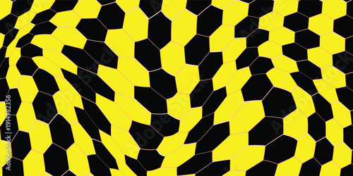 Digital abstract background in the form of hexagonal lines on a yellow and black background. Futuristic digital grid strip line art design for posters, brochures, covers, websites, banners.