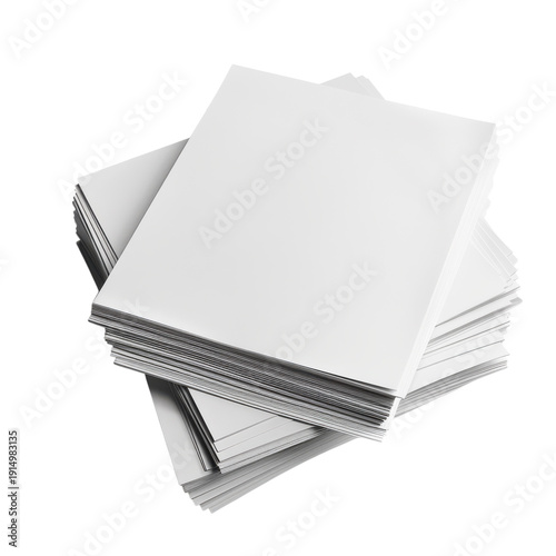 Stack of blank white paper sheets, office stationery isolated on Transparent Background