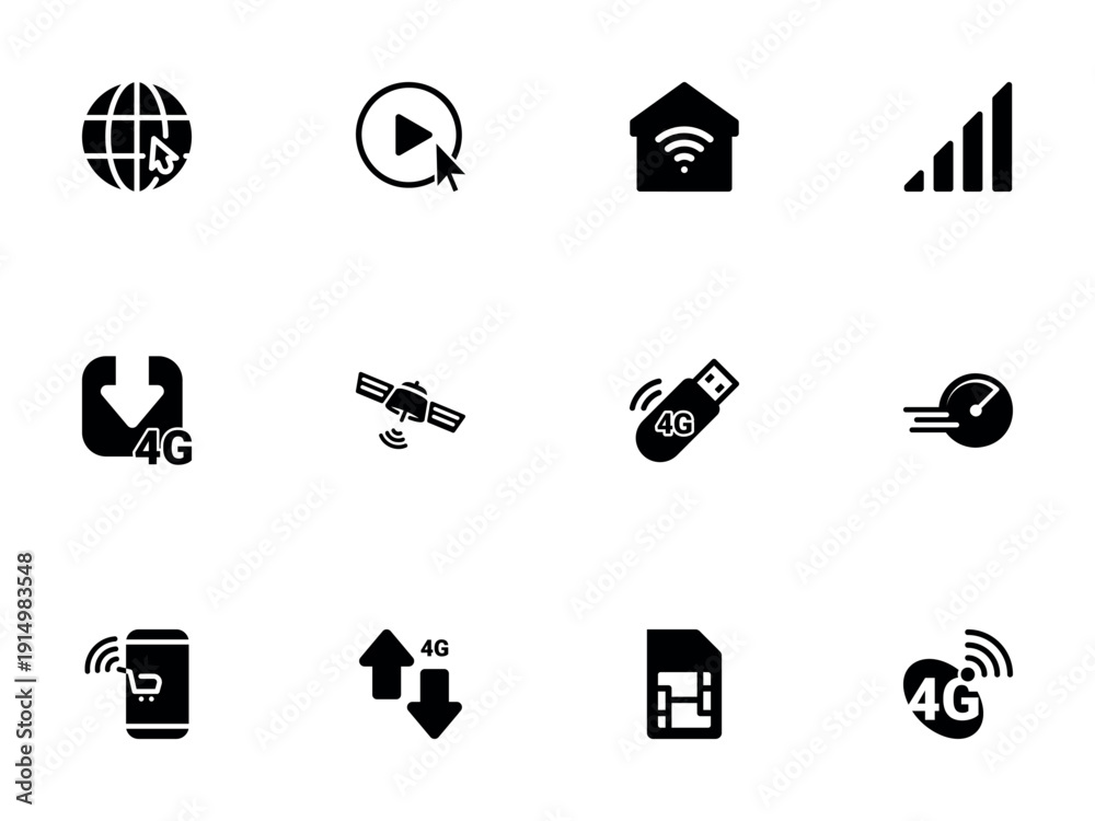 Fototapeta premium Comprehensive Collection of 4G Mobile Network and Internet Connectivity Icons
