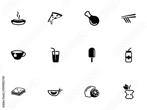 Comprehensive Fast Food and Beverage Silhouette Icon Collection