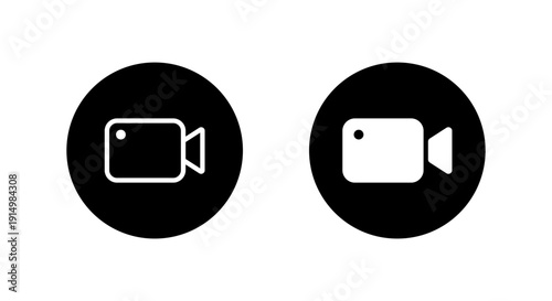 Simple video camera icon in black circle. Media recording symbol