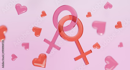 March 8 Pink symbol with 3d red heart . International Women's day pink background.