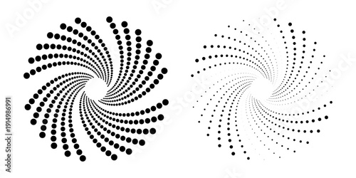 Rotating quartet of circular dots sections. Halftone fabric design. Halftone circle dots texture. Vector design element for various purposes.