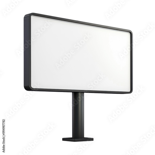 Blank rectangular digital display screen on black stand, 3D render isolated on Transparent Background