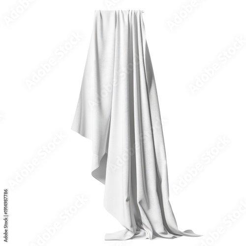 White draped fabric cloth with folds and flowing pleats isolated on Transparent Background
