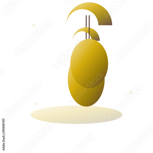 Mango fruit spinning on a stick isolated on white background.