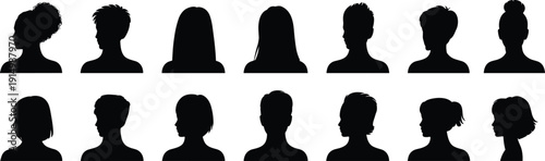 Avatar profile silhouettes vector collection people portraits faces users icons black illustration set isolated modern style