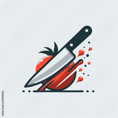 Knife on red background with fishing and travel icons illustration