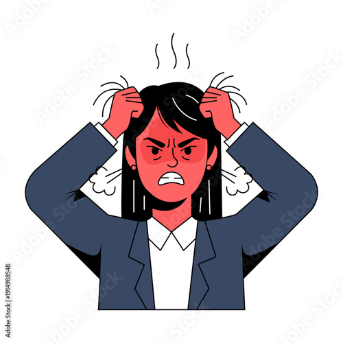 Angry Frustrated Woman Pulling Her Hair with Steam Rising from Her Head