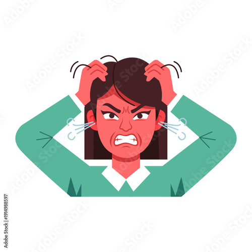 Extremely Frustrated Woman Pulling Her Hair with Steam Coming Out of Her Ears