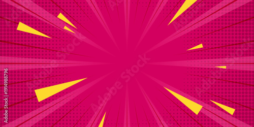 Halftone Pop Art Style Star Explosion Pattern Cartoon Background, Vintage Tone Light Effect Vector illustration wow banner with gradient design