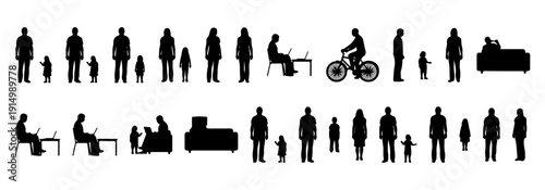 Architectural people silhouettes vector set including human scale figures standing, walking, and sitting for CAD drawings, sections, elevations, and floor plans