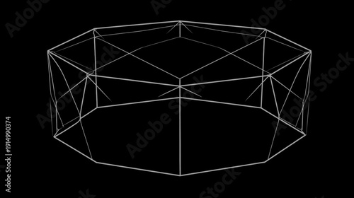 A geometric abstract illustration of a truncated octagonal prism with intersecting lines