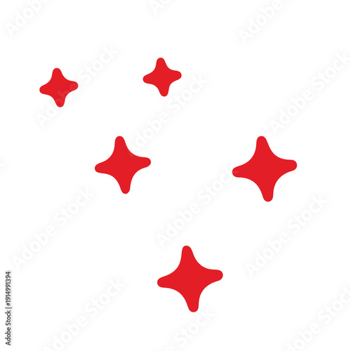 A minimalist vector graphic of five red star shapes on a white background