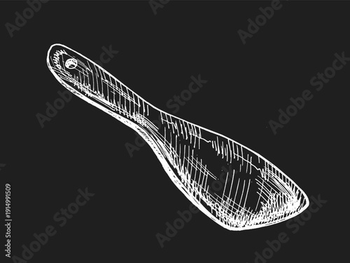 Hand drawn vintage sketch of solid kitchen spatula in chalk style on chalkboard background illustration