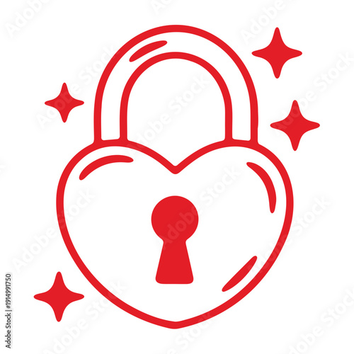 A red heart-shaped padlock icon with sparkles, symbolizing love and security