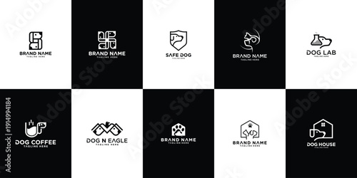Dog animal illustration logo set collection with clean minimal style vector logo, representing loyalty, companionship, and friendly pet concept.