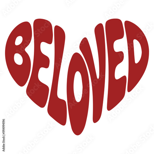 A heart-shaped vector graphic with the word BELOVED in bold red letters