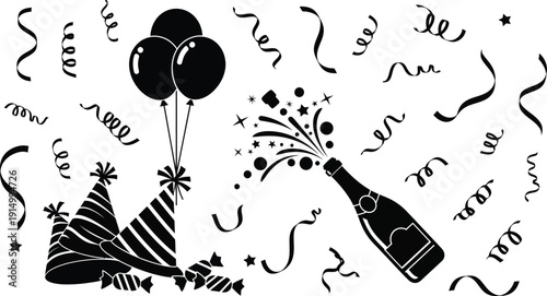 Party celebration with balloons and confetti