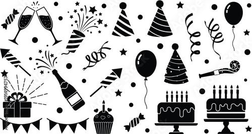 Birthday celebration elements and party decorations