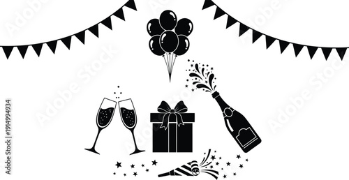 Financial icons including money symbols and business graphs